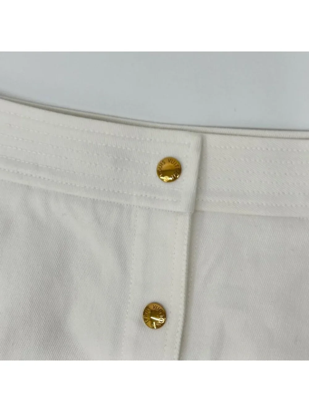 Louis Vuitton White Gold Button Denim Skirt 36